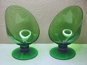 Morgantown Slant Top Glass Candle Holder Set Evergreen Vintage Mid-Century Art - Picture 1 of 9