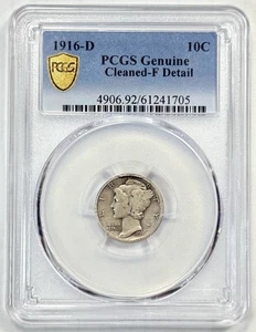 1916 D 10c Mercury Silver Dime PCGS F Details Denver Mint The Key Date Coin Rare - Picture 1 of 4