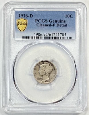 1916 D 10c Mercury Silver Dime PCGS F Details Denver Mint The Key Date Coin Rare - Image 1 of 4