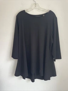 T Tahari tunica top donna 1x blusa nera elasticizzata manica 3/4 alta bassa Z23 - Foto 1 di 3