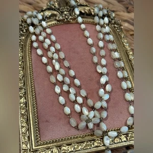 Vintage Victorian Edwardian Style 45" MOTHER OF PEARL Beaded Necklace Rare - Picture 1 of 7