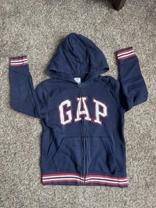 Gap Kids Blue Full Zip Up Hoodie Size Medium White Logo Sweatshirt Patriotic - Picture 1 of 8