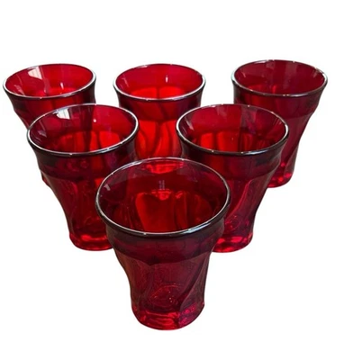 "Juego de 6 vasos de agua de té helado Fostoria Argus rojo rubí remolino 4,25""" Foto 1 de 4
