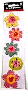 Heart Flowers Ellen Kranz Glitter Accents Me & My Big Ideas Chipboard Stickers - Bild 1 von 2