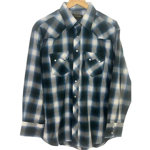 VTG Rustler Wrangler Blue Silver Western Rodeo Long Sleeve Pearl Shirt Large NWT - Picture 1 of 6