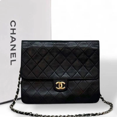 Vintage Authentic CHANEL Coco Mark Quilted Leather Chain Shoulder Bag Black  - Image 1 of 4