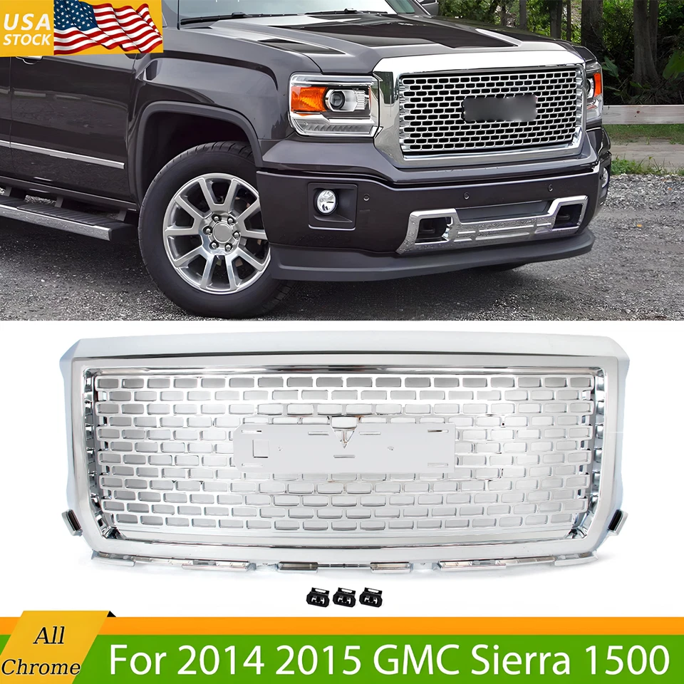 For 2014-2015 GMC Sierra 1500 Chrome Denali Style Hood Grill Front Upper Grille - Изображение 1 из 4