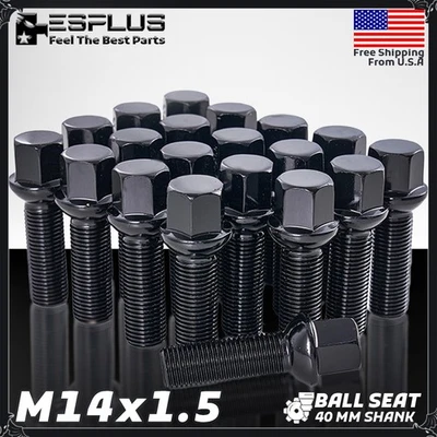 20 Audi Lug Bolt M14x1.5 Black 40mm Fit A3-8/E-Tron/Q2-Q8/RS W 10-14 Spacers - Image 1 of 4