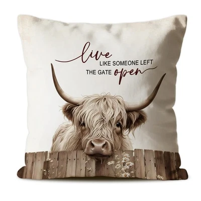 Highland Cattle Cow Throw Pillow Covers,Cow Gifts for Women Girls,Farmhouse C... - Image 1 of 4