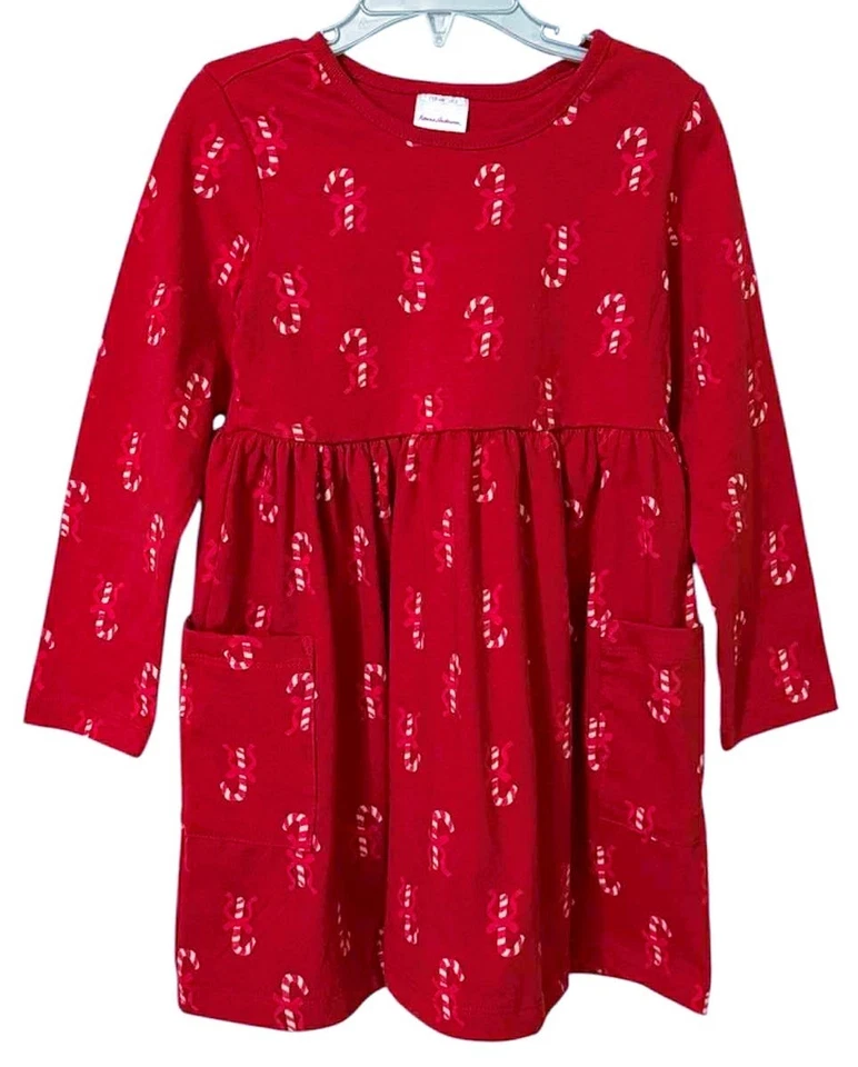 Vestido Hanna Andersson Holiday Playground rojo con bastones de caramelo y bolsillos talla 85 2T Foto 1 de 3