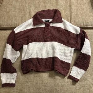 Art Class Girls Size L (10-12) Polo Collar Knit Sweater Striped Preppy Maroon - Picture 1 of 8