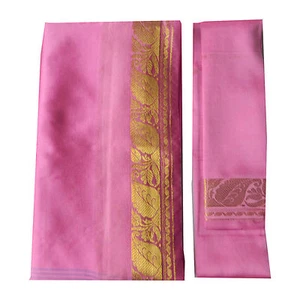 Sari rosa claro brocado dorado bindi instrucciones ropa típica India poliéster - Bild 1 von 2