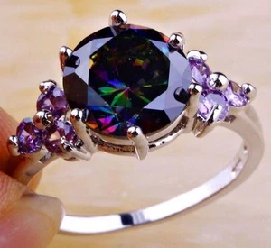18K W GOLD EP 3.0CT MYSTIC RAINBOW TOPAZ AMETHYST RING WOW size 6 - 12 u choose - Picture 1 of 1