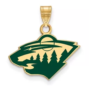 Sterling Silver Gold-plated NHL LogoArt Minnesota Wild Small Enameled Pendant - Picture 1 of 2