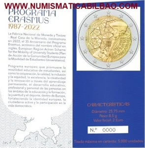 5,000 uds wallet FNMT PROOF 2 EUROS 2022 ERASMUS PROGRAM 35 ANNIVERSARY Spain - Picture 1 of 1