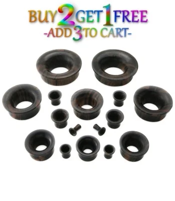 Par de TÚNELES DE MADERA ARENG NEGROS MAYAS 8g-30mm Medidores de Doble Destello Orgánico Oreja 1151 Foto 1 de 2