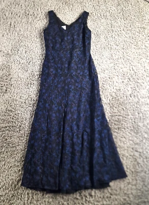 Laura Ashley Dress Womens 8 Vintage Nylon Black Blue Floral - Image 1 of 4