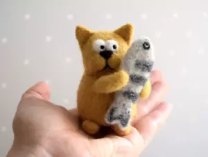 Needle felting Kit beginners (starter kit) Fisherman cat DIY cat craft set - Picture 1 of 11