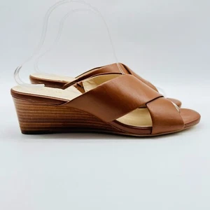 Cole Haan Shoes Womens 9 Brown Leather Slides Wedge Wooden Strappy Heels Shoes - Picture 1 of 12