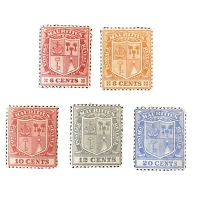 MAURITIUS, SCOTT # 168+170+172+174+177(5), COAT OF ARMS 1921-26 ISSUE MVLH - Picture 1 of 3