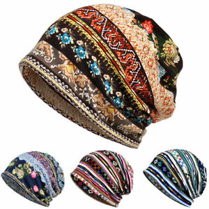 Slouchy Floral Pattern Beanie Hat Winter Warm Baggy Hat Neck Scarf Dual Use