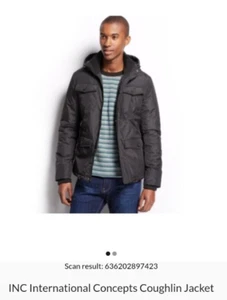 Mens INC Large Black International Concepts Coughlin Jacket W/ Hood zips & snaps - Picture 1 of 13