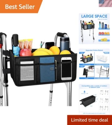 黑色可折叠步行篮带额外网眼口袋-适合老年人的完美礼物 — 第 1/4 张图片