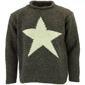 Grobstrickpullover Wolle Stern Pullover 100% Pulli warm Erwachsene Nepal locker rein - Bild 1 von 5
