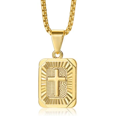 16-30 inch Gold Filled Square Christian Cross Pendant Necklace Charm Box Chain - Image 1 of 4