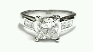 14K White Gold Princess Cut Diamond Engagement Ring 2.06ct F Color SI2 Clarity - Picture 1 of 3
