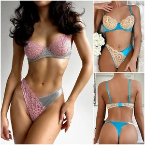 Women Colorful Bra Panty Set Underwear Sexy Hollow Out Floral Lingerie Intimates - Picture 1 of 32