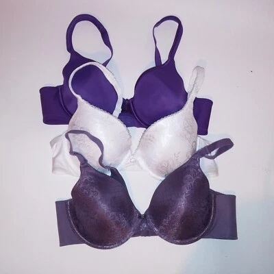 Set of 3 Bras Vanity Fair & Maidenform 38B Purple White Lightly Lined & Push Up - Image 1 of 4