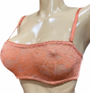 Victorias Secret Strapless Unlined Sheer Lace Mesh Underwire Bralette Bra Ginger - Picture 1 of 4