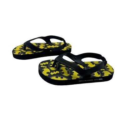 Bioworld Merch Little Boy Toddler DC Black Batman Bat Logo Strap Flip Flop 7-8 - Image 1 of 4