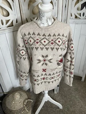 Vintage Nomadic Traders Sweater Fair Isle Style 100% Wool Snowflake Skiing Small - Image 1 of 4