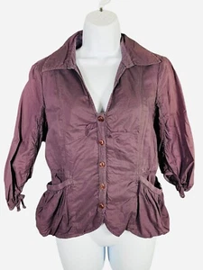 Anthropologie Odille Womens Size 8 Purple Blazer Cotton Button Down 3/4 Sleeve - Picture 1 of 12