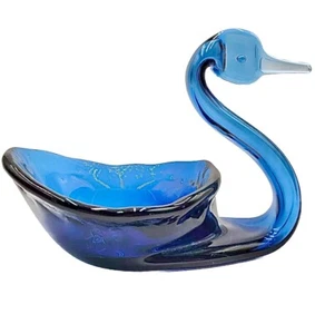 VINTAGE SWAN🦢COBALBLUE~BLOWN ART GLASS TRINKET DISH~SOAP DISH~EUC! - Picture 1 of 8