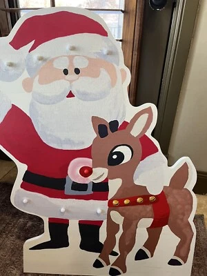 POTTERY BARN Rudolph and Santa light up standee Sign Stand - Image 1 of 2