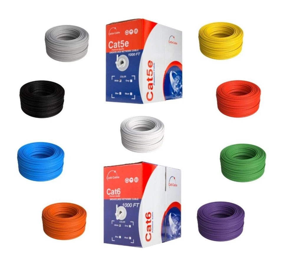 Cat5e/Cat6 1000ft Cable UTP Solid Ethernet Network LAN Wire Bulk  24/23 AWG LOT - Image 1 of 4