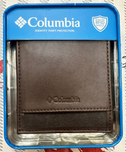 New COLUMBIA Bifold Brown Leather with Logo Credit Card ID Men's Wallet MSRP $30