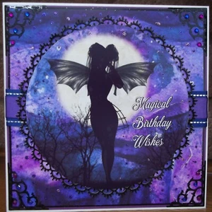 HANDMADE PERSONALISED FANTASY PAGAN GOTHIC BIRTHDAY CARD SILHOUETTE FAIRY 2021 - Picture 1 of 4