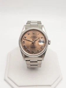 $14,000 ROLEX 16220 DATEJUST COPPER PINK DIAL 18k White Gold SS Mens Watch WTY - Picture 1 of 7