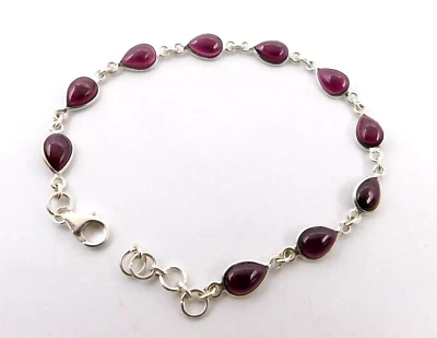 Brazalete de cabina de granate natural de 7,30 Gm piedras preciosas de plata de ley 925 tamaño 8,5" M-460 Foto 1 de 2
