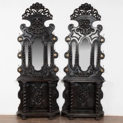 Pair, 19th Century Hall Console Tables with Mirror, Coat Rack & Umbrella Stand - Image 1 of 4