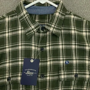 NEW GH Bass Flannel Shirt Mens Small Green Plaid Button Up Long Sleeve Cotton - Picture 1 of 12