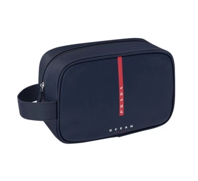 Prada Luna Rossa Ocean Men Charcoal Black Faux Leather Travel Pouch Toiletry Bag - Image 1 of 4