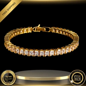 Brazalete de tenis clásico unisex 8" de lujo unisex de diamantes helados circonita cúbica tono oro 14k joyería - Imagen 1 de 6