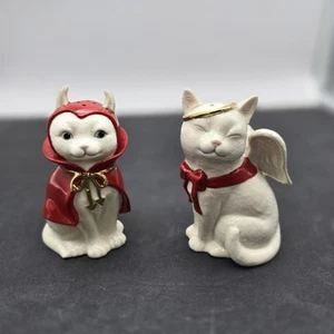 Lenox Cat Angel and Devil Halloween Salt and Pepper Shakers Good & Evil 4" New - Picture 1 of 8