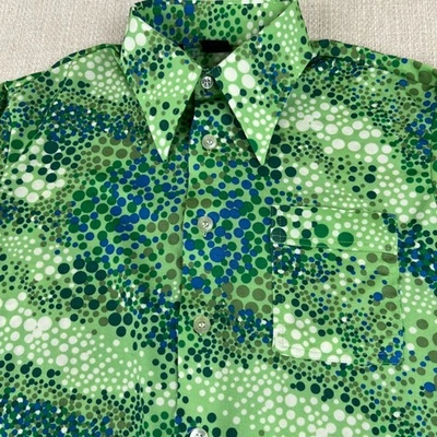 Camisa De Colección Joel California Disco Manga Larga Botón Hombres Verde Abstracto Daga Foto 1 de 4