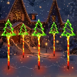 Led Pathway Lights Outdoor Christmas Decorations 5 In 1 Candy Cane Tree With - Picture 1 of 7